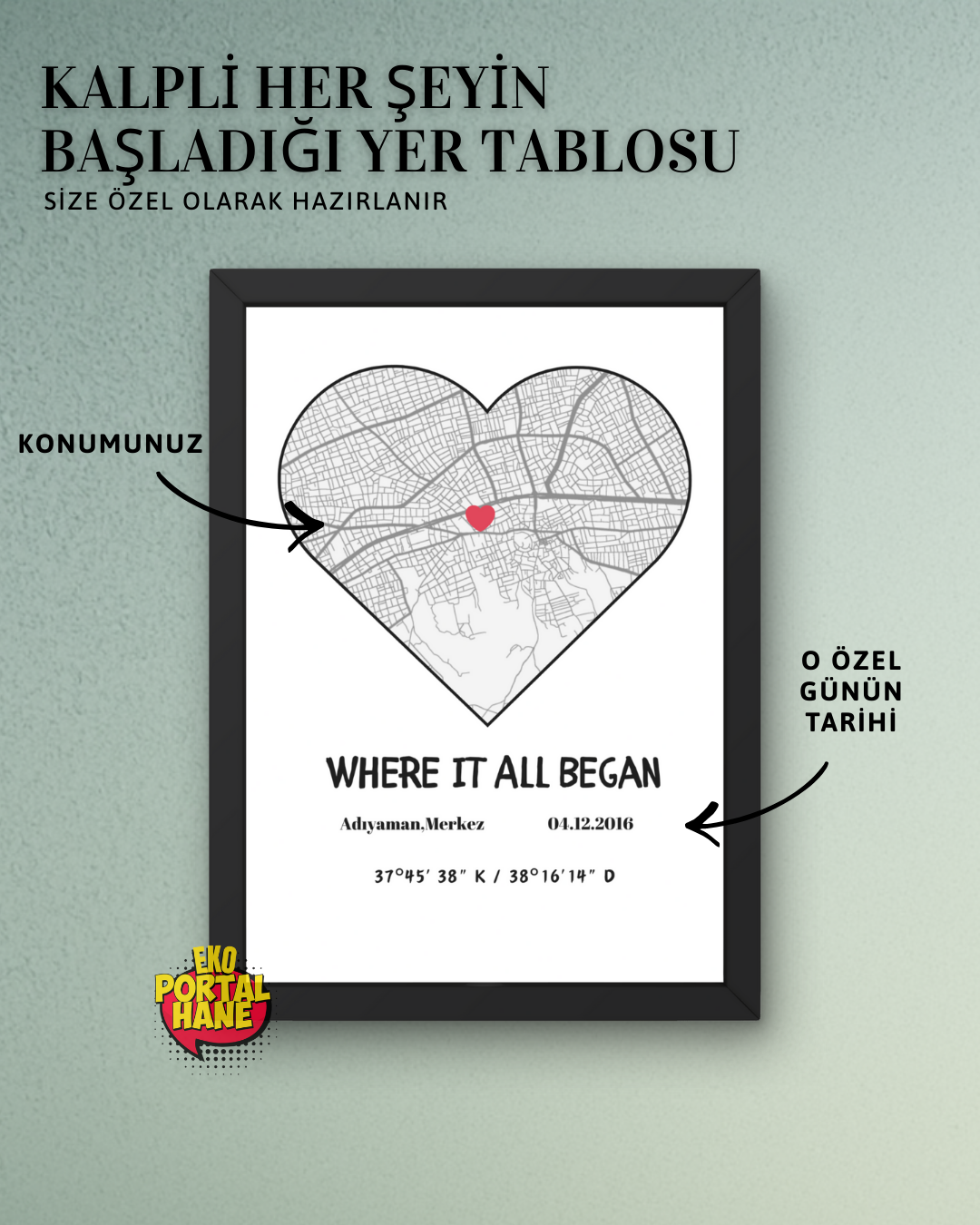 Kişiye Özel Kalpli Her Şeyin Başladığı Yer - Harita Tablosu