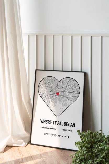 Kişiye Özel Kalpli Her Şeyin Başladığı Yer - Harita Tablosu