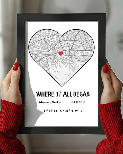 Kişiye Özel Kalpli Her Şeyin Başladığı Yer - Harita Tablosu