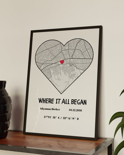 Kişiye Özel Kalpli Her Şeyin Başladığı Yer - Harita Tablosu