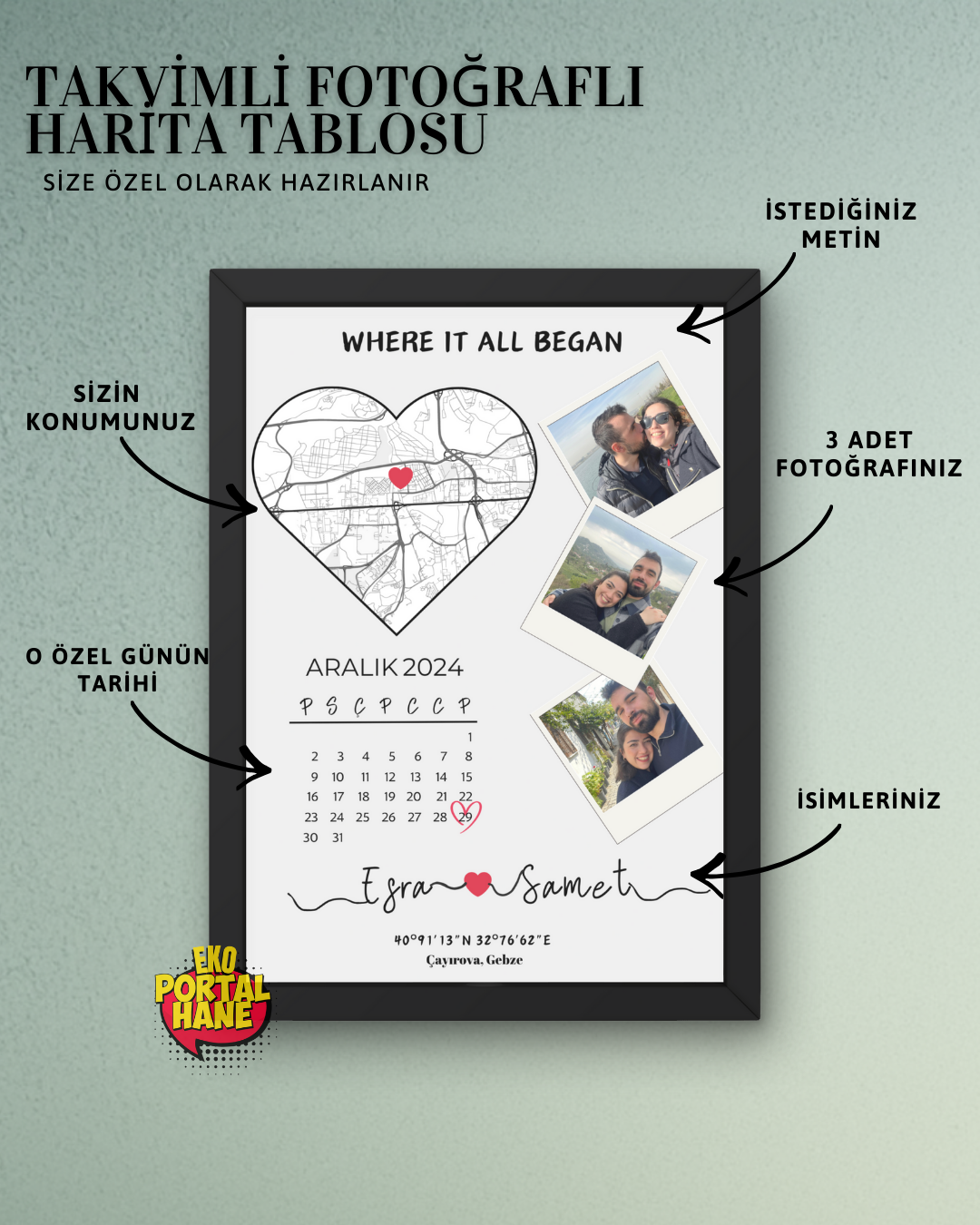 Fotoğraflı Takvimli İlk Buluşma - Harita Tablosu