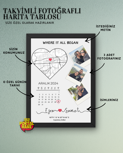 Fotoğraflı Takvimli İlk Buluşma - Harita Tablosu